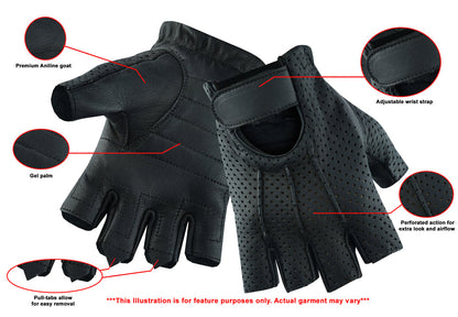 Women's Tough Perforated Leather Fingerless Gloves