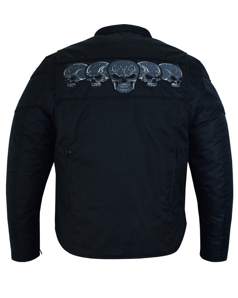 Men's Textile Scooter Style Jacket w/ Reflective Skulls