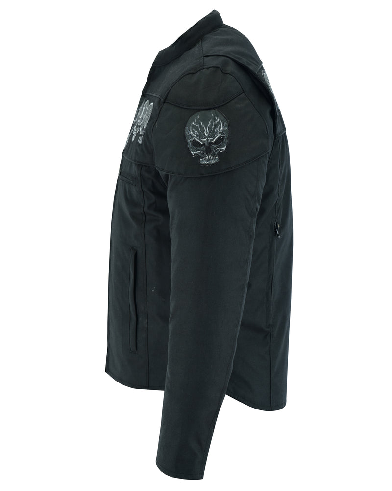 Men's Textile Scooter Style Jacket w/ Reflective Skulls