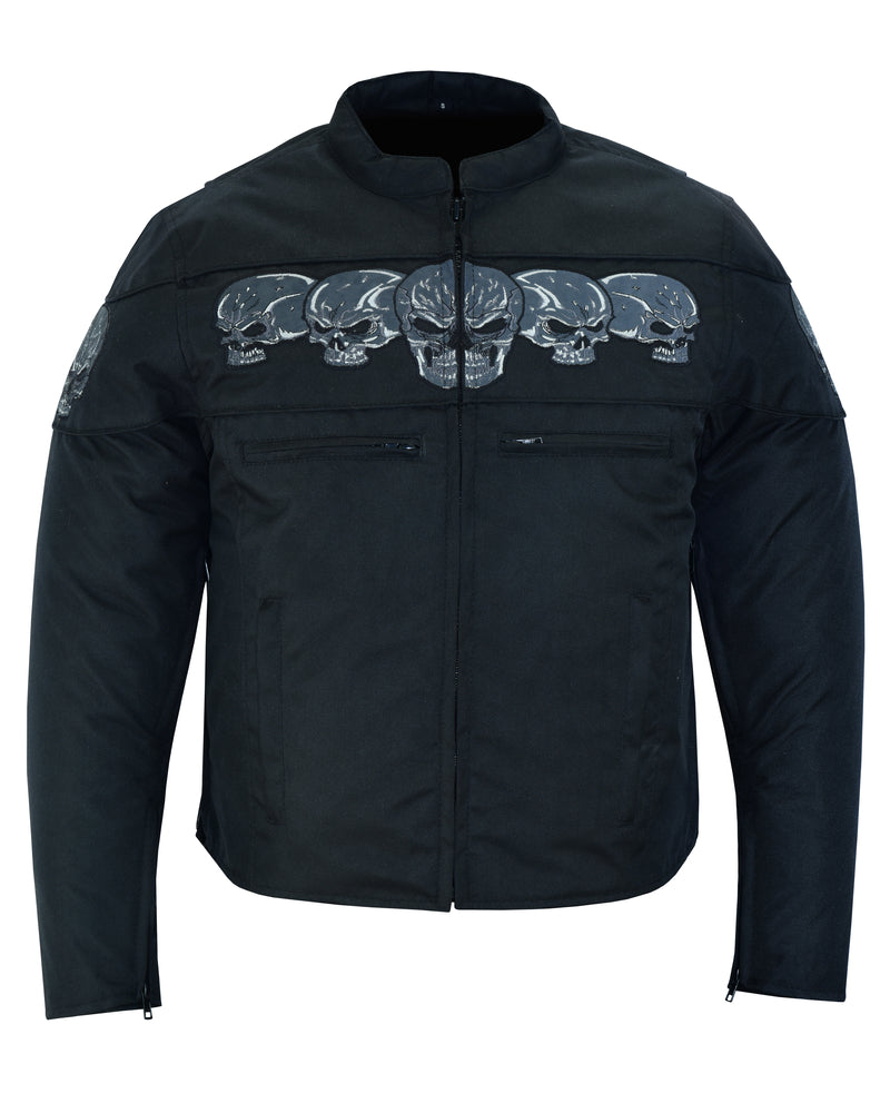 Men's Textile Scooter Style Jacket w/ Reflective Skulls