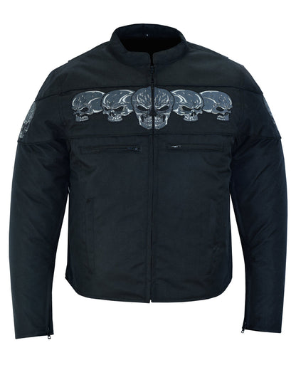 Men's Textile Scooter Style Jacket w/ Reflective Skulls