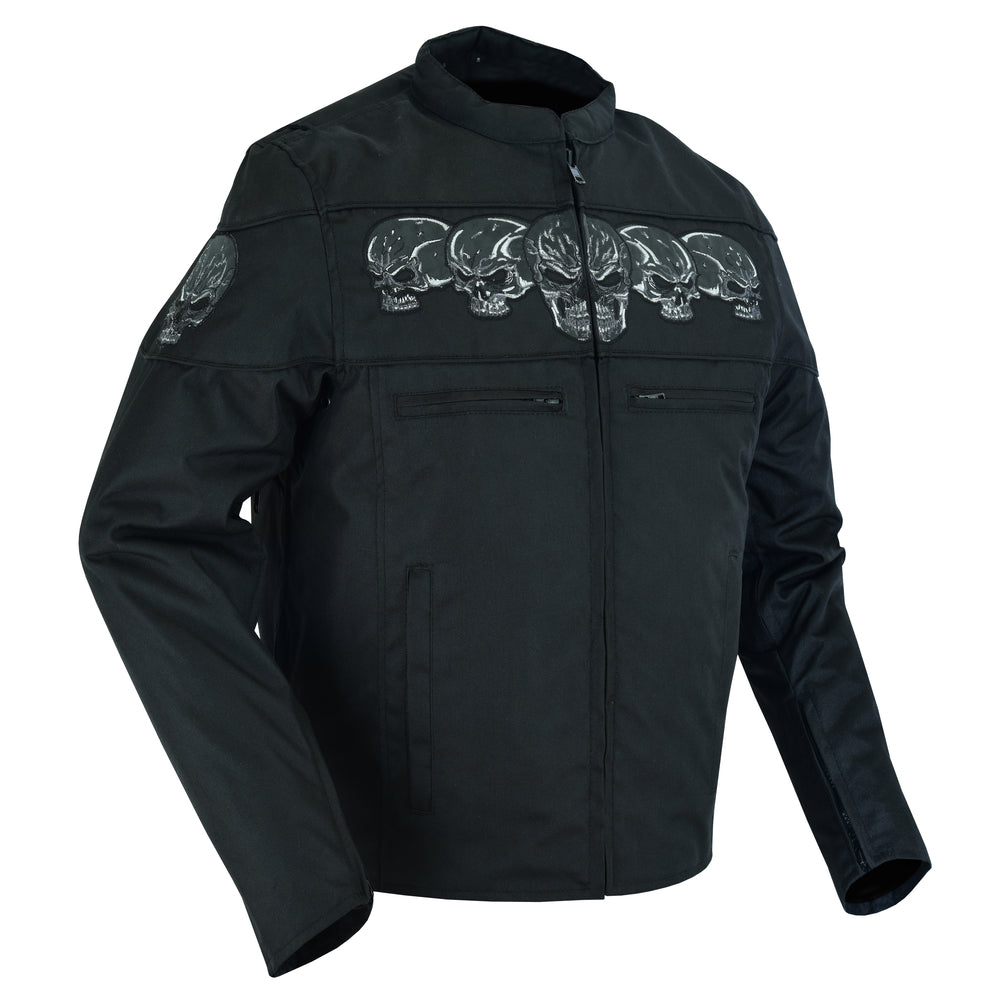 Men's Textile Scooter Style Jacket w/ Reflective Skulls