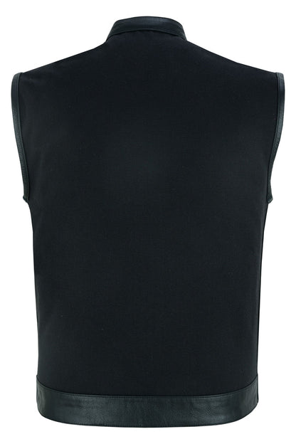 Canvas Back Panel Mens Textile Vest with Leather Trimming