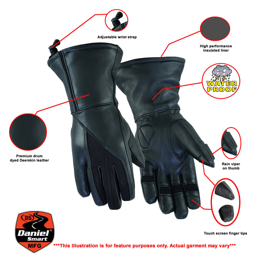 Women's Black Deer Skin Leather Insulated Cruiser Gloves –  Adjustable Strap