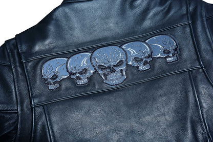 Men's Scooter Leather  Jacket W/Reflective Skulls