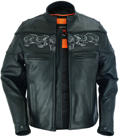 Men's Scooter Leather  Jacket W/Reflective Skulls