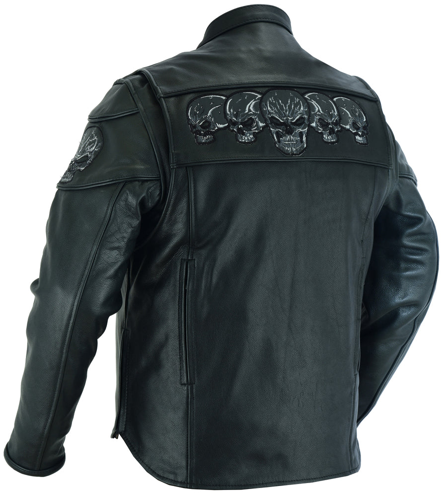 Men's Scooter Leather  Jacket W/Reflective Skulls