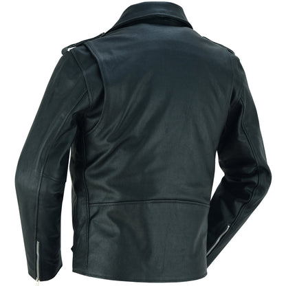 Economy Men's Motorcycle Classic Biker Leather Jacket - Plain Sides