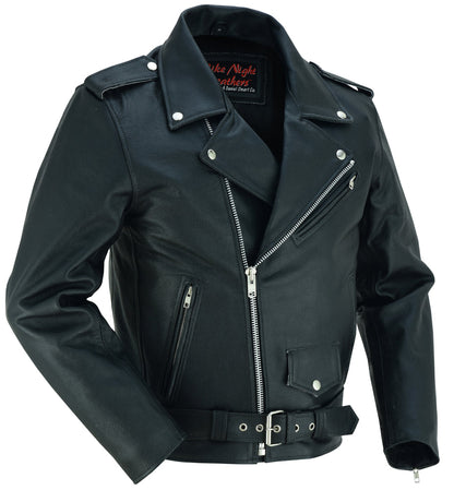 Economy Men's Motorcycle Classic Biker Leather Jacket - Plain Sides