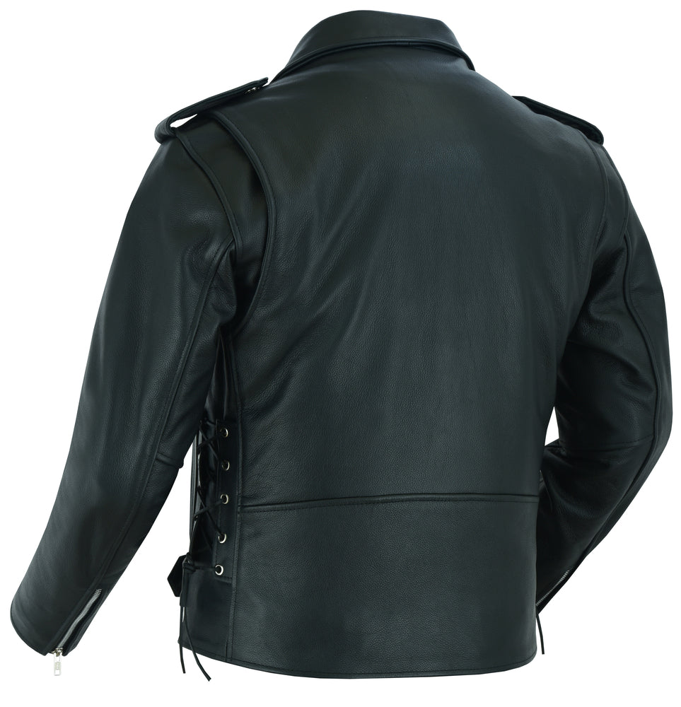 Economy Men's  Motorcycle Classic Biker Leather Jacket - Side Laces