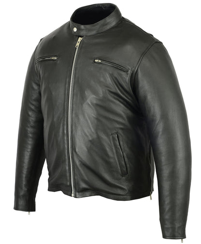 Men's Sporty Cruiser Leather Jacket with Removable Hood