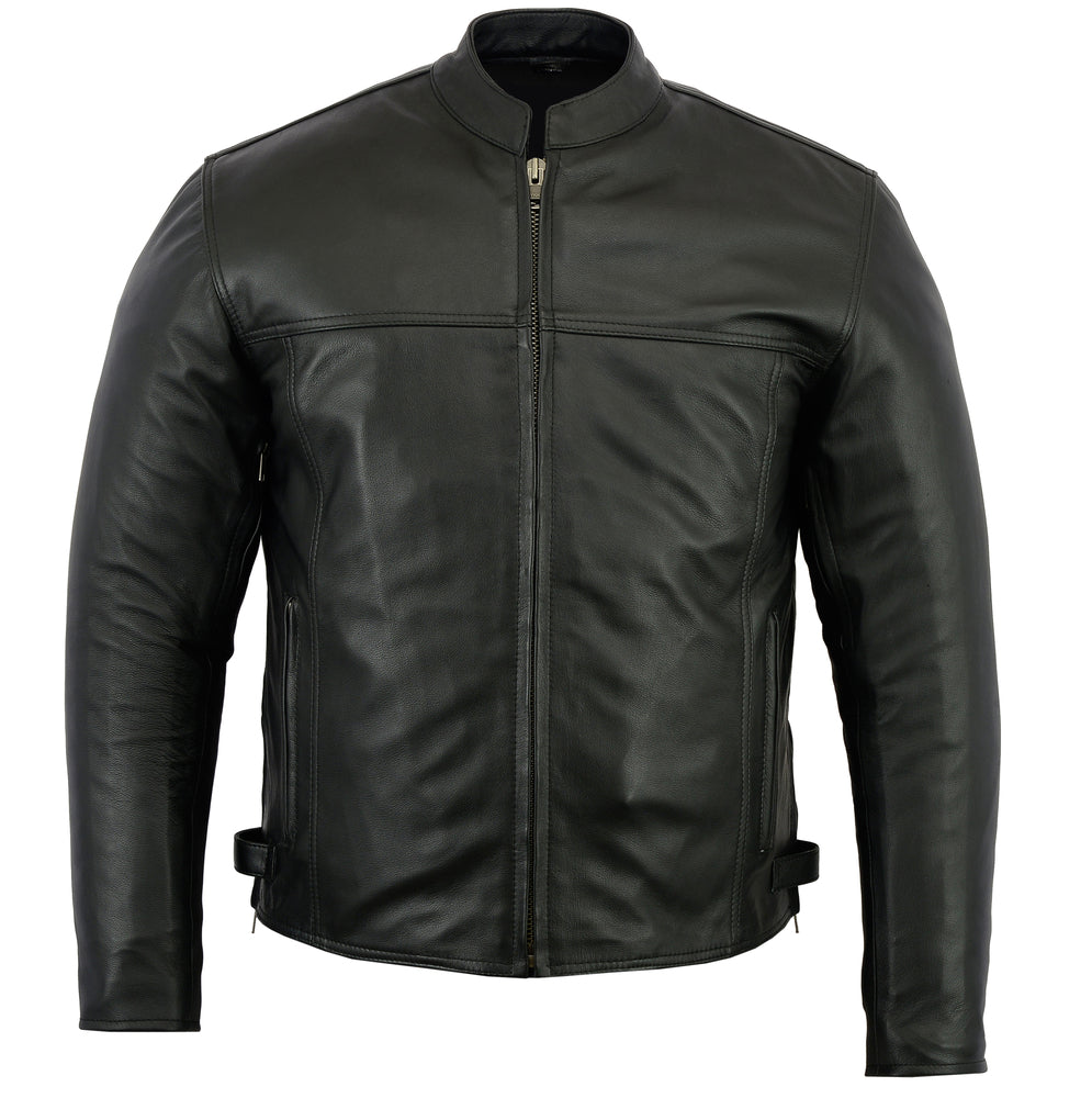 Men's Black Scooter Leather Jacket with Vents and Smart Access Pockets