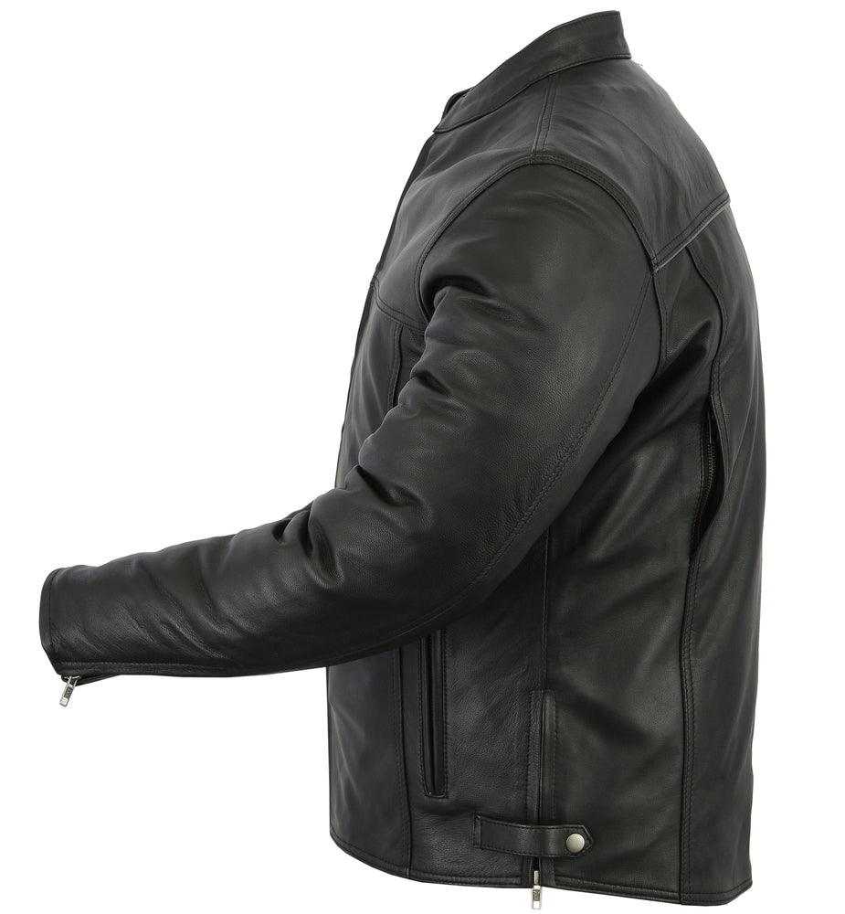 Men's Black Scooter Leather Jacket with Vents and Smart Access Pockets