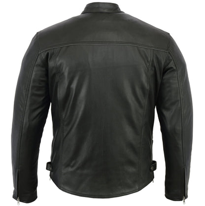 Men's Black Scooter Leather Jacket with Vents and Smart Access Pockets