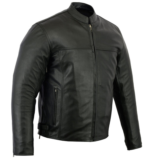 Men's Black Scooter Leather Jacket with Vents and Smart Access Pockets