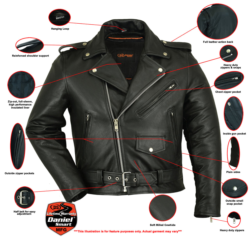 Men's Classic Plain Side Police Motorcycle Jacket with Smart Access Pockets