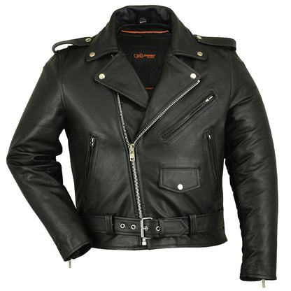 Men's Classic Plain Side Police Motorcycle Jacket with Smart Access Pockets