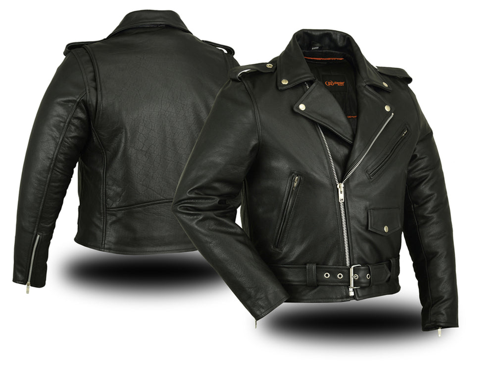 Men's Classic Plain Side Police Motorcycle Jacket with Smart Access Pockets