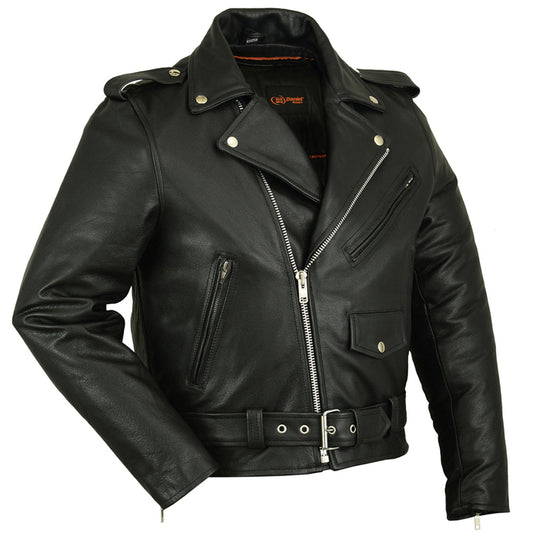 Men's Classic Plain Side Police Motorcycle Jacket with Smart Access Pockets