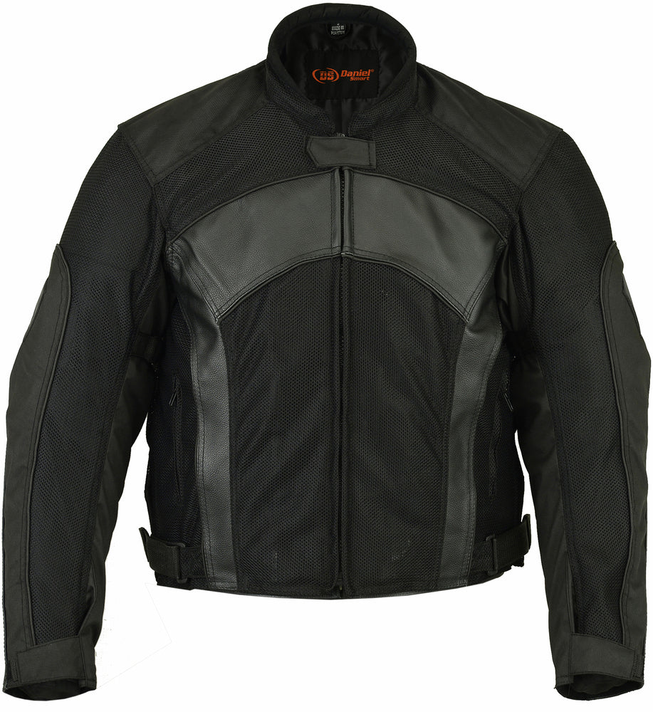 Men's Black Mesh & Leather Motorcycle Jacket with Removable Padding