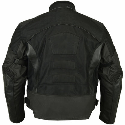 Men's Black Mesh & Leather Motorcycle Jacket with Removable Padding