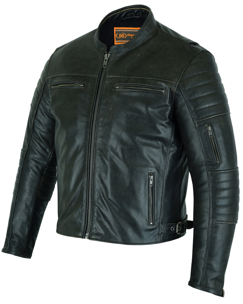 Men's Gun Metal Brown Crossover Leather Motorcycle Jacket