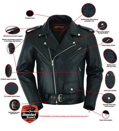 Men's Armored Motorcycle Leather Jacket - Black