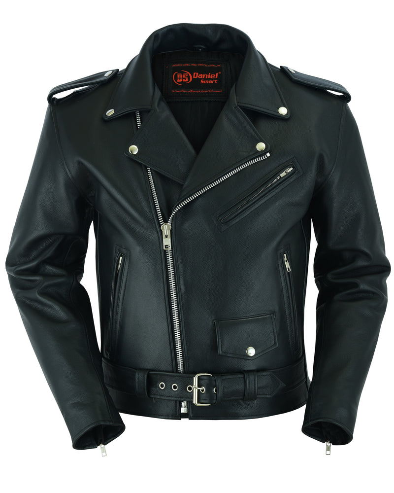 Men's Armored Motorcycle Leather Jacket - Black