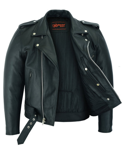 Men's Armored Motorcycle Leather Jacket - Black