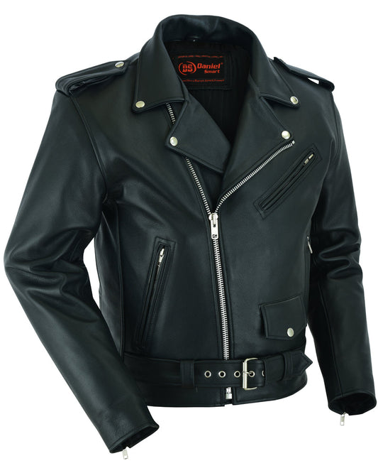 Men's Armored Motorcycle Leather Jacket - Black