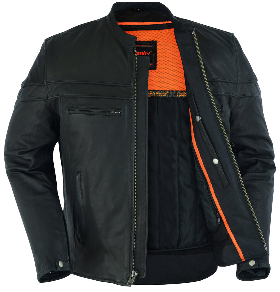 Men's Sporty Lightweight Leather Cross Over Jacket - Black