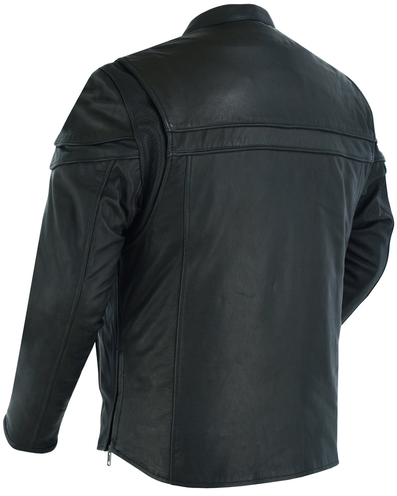 Men's Sporty Lightweight Leather Cross Over Jacket - Black