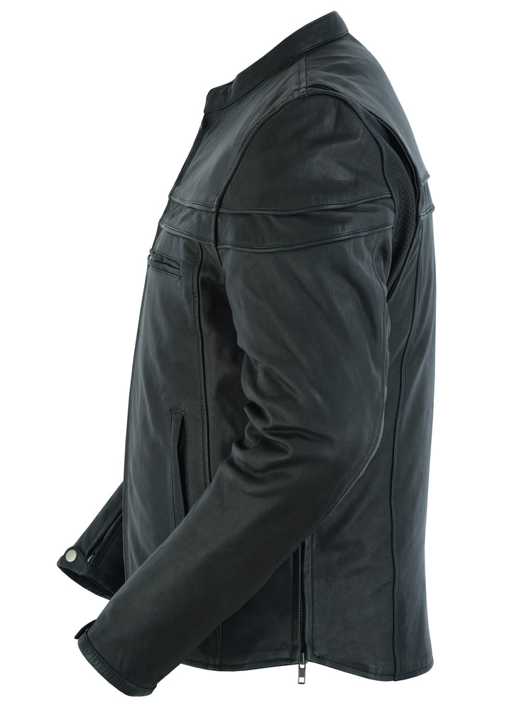 Men's Sporty Lightweight Leather Cross Over Jacket - Black