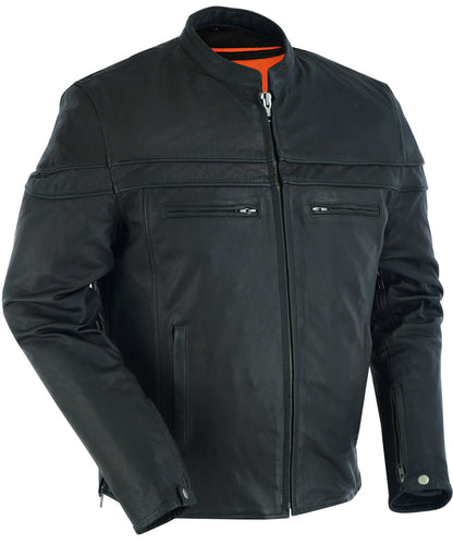 Men's Sporty Lightweight Leather Cross Over Jacket - Black