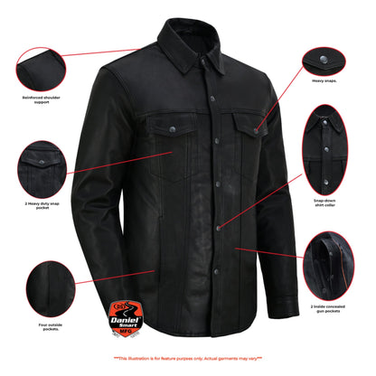 Men's Premium Lightweight Leather Shirt - Black