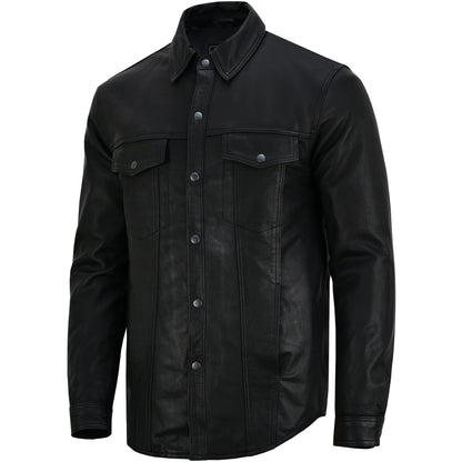 Men's Premium Lightweight Leather Shirt - Black