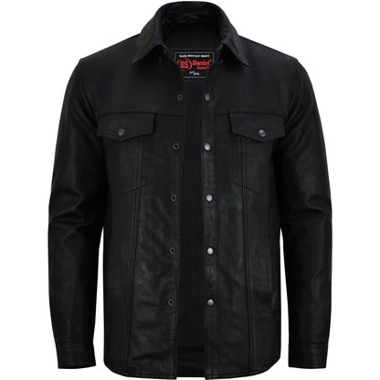 Men's Premium Lightweight Leather Shirt - Black