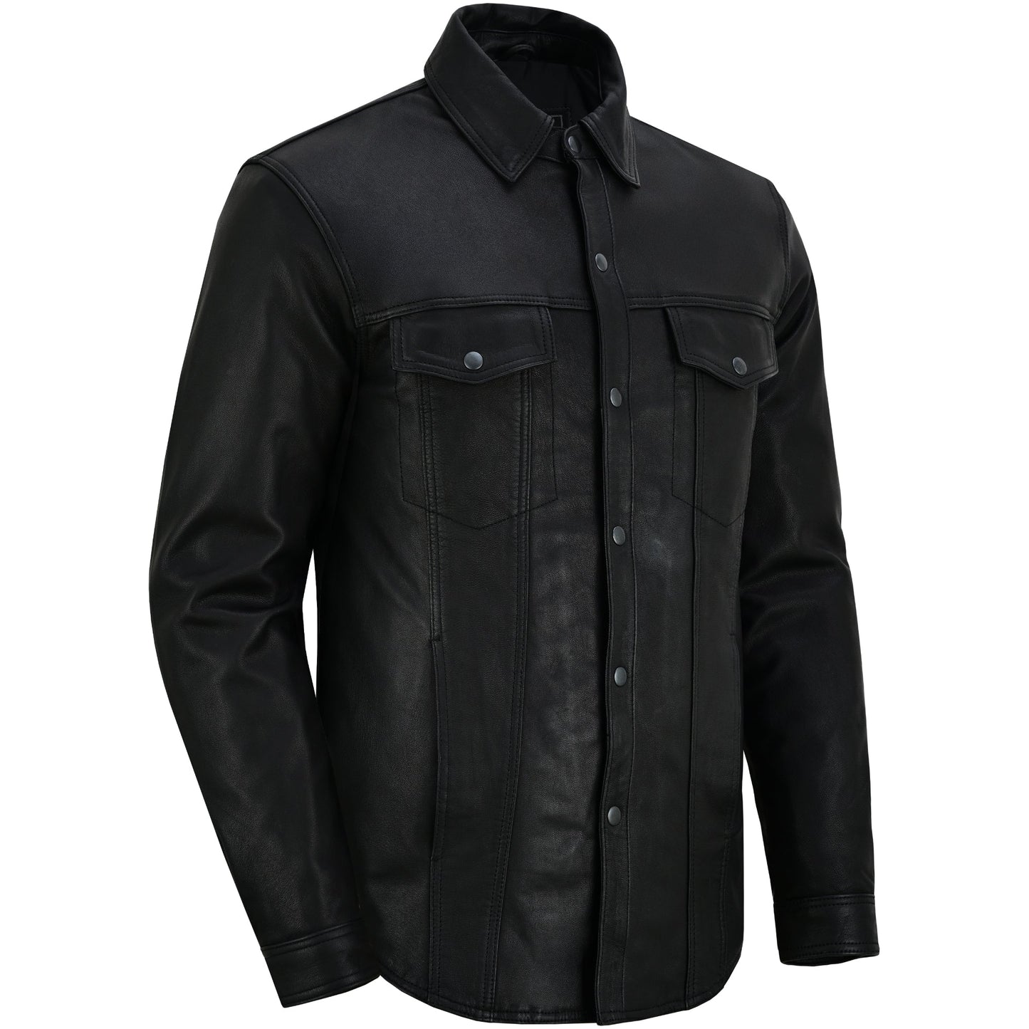 Men's Premium Lightweight Leather Shirt - Black