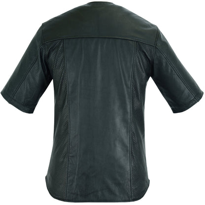 Men's  Leather Baseball Motorcycle Shirt - Black