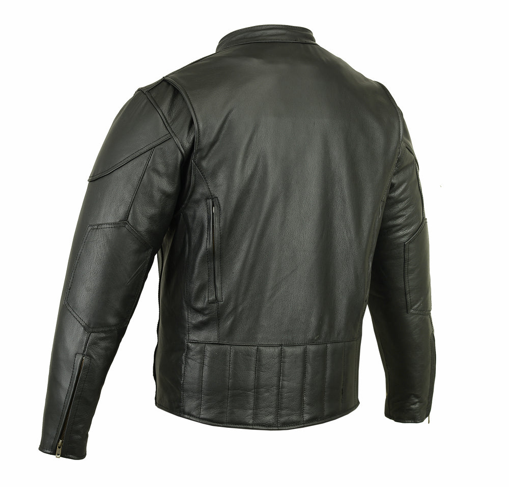 Men's Vented Motorcycle Jacket with Plain Sides - Black