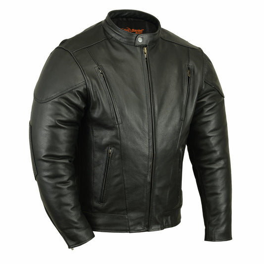 Men's Vented Motorcycle Jacket with Plain Sides - Black