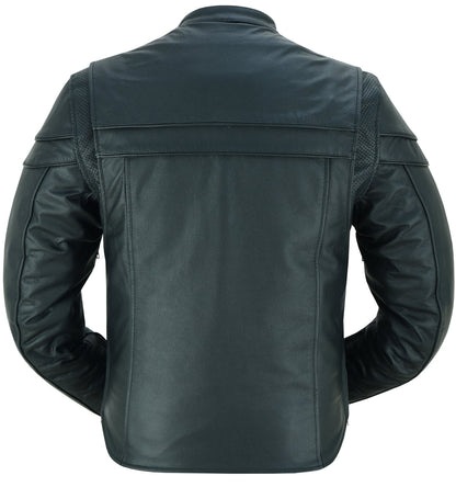 Men's Sporty Cowhide Leather Jacket - Black