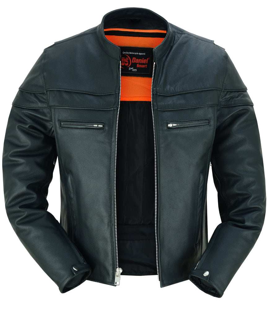 Men's Sporty Cowhide Leather Jacket - Black