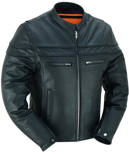 Men's Sporty Cowhide Leather Jacket - Black