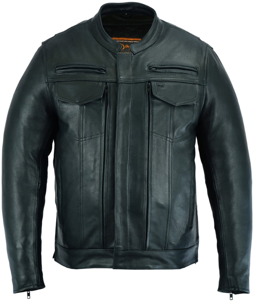 Men's Modern Utility Cowhide Leather Jacket - Black