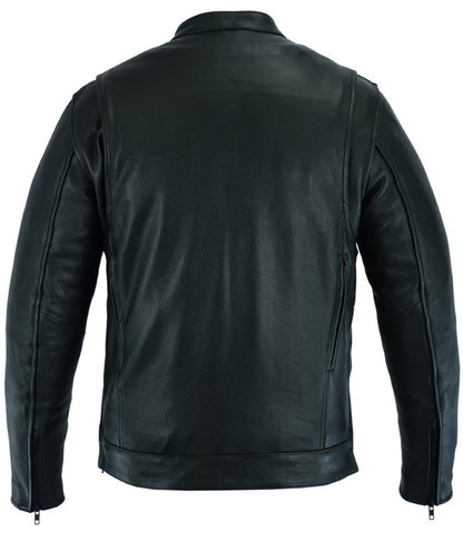 Men's Modern Utility Cowhide Leather Jacket - Black