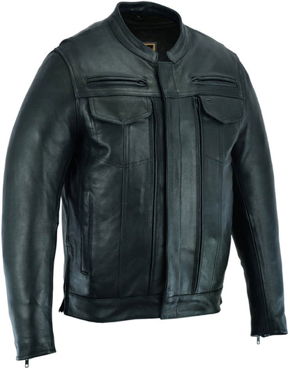 Men's Modern Utility Cowhide Leather Jacket - Black