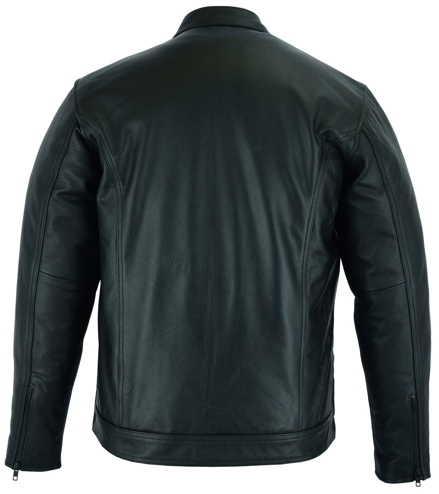 Men's Full Cut Leather jacket with Zipper/Snap Front - Black