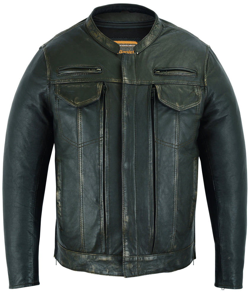 Men's Modern Utility Lambskin Leather Jacket - Olive