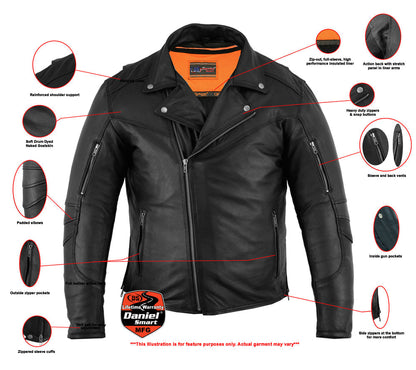 Men's Modern Longer Beltless Biker Leather Jacket - Black